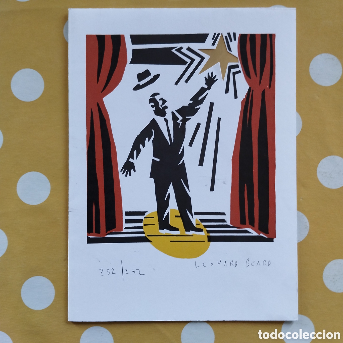Arte: LINOLEUM LEONARD BEARD 232/242 SIGNAT NADALA JORDI ESTRUGA FELICITACI&Oacute; NADAL LEO