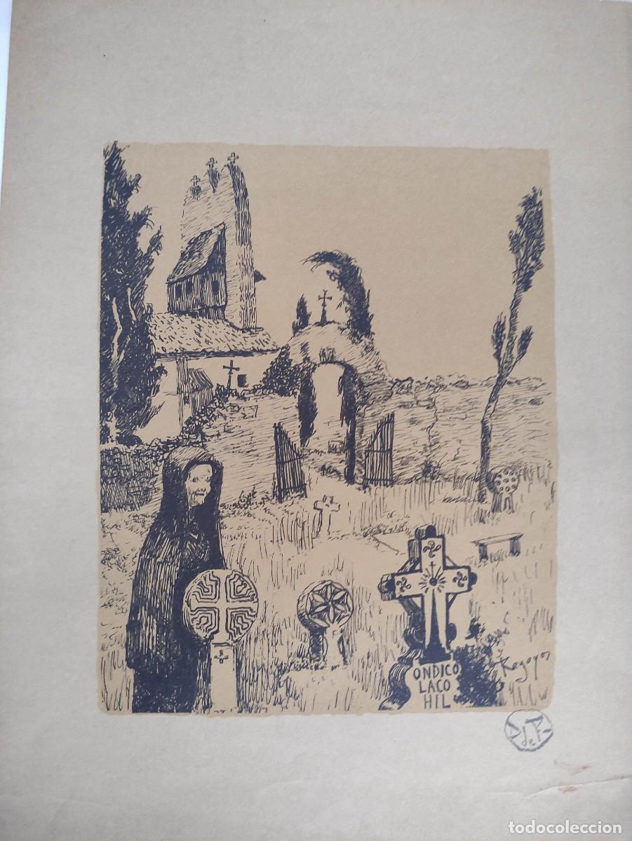 Arte: Litograf&iacute;a Original de Dar&iacute;o de Regoyos (1897) &ndash; &rdquo;Cementerio Vasco-Franc&eacute;s&rdquo;