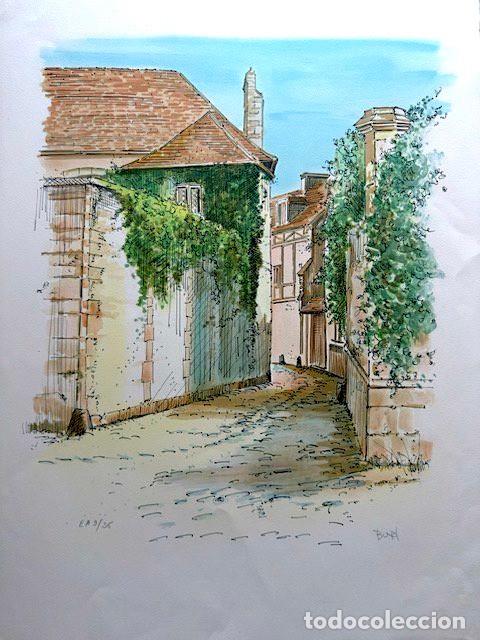 Arte: Lithographie originale &ndash; &laquo; Ruelle de village Fran&ccedil;ais &raquo; &ndash; Tirage 9/25 &ndash; Sign&eacute;e
