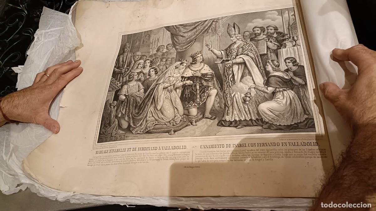 Art: Litografia antigua de Col&oacute;n y la reina isabel
