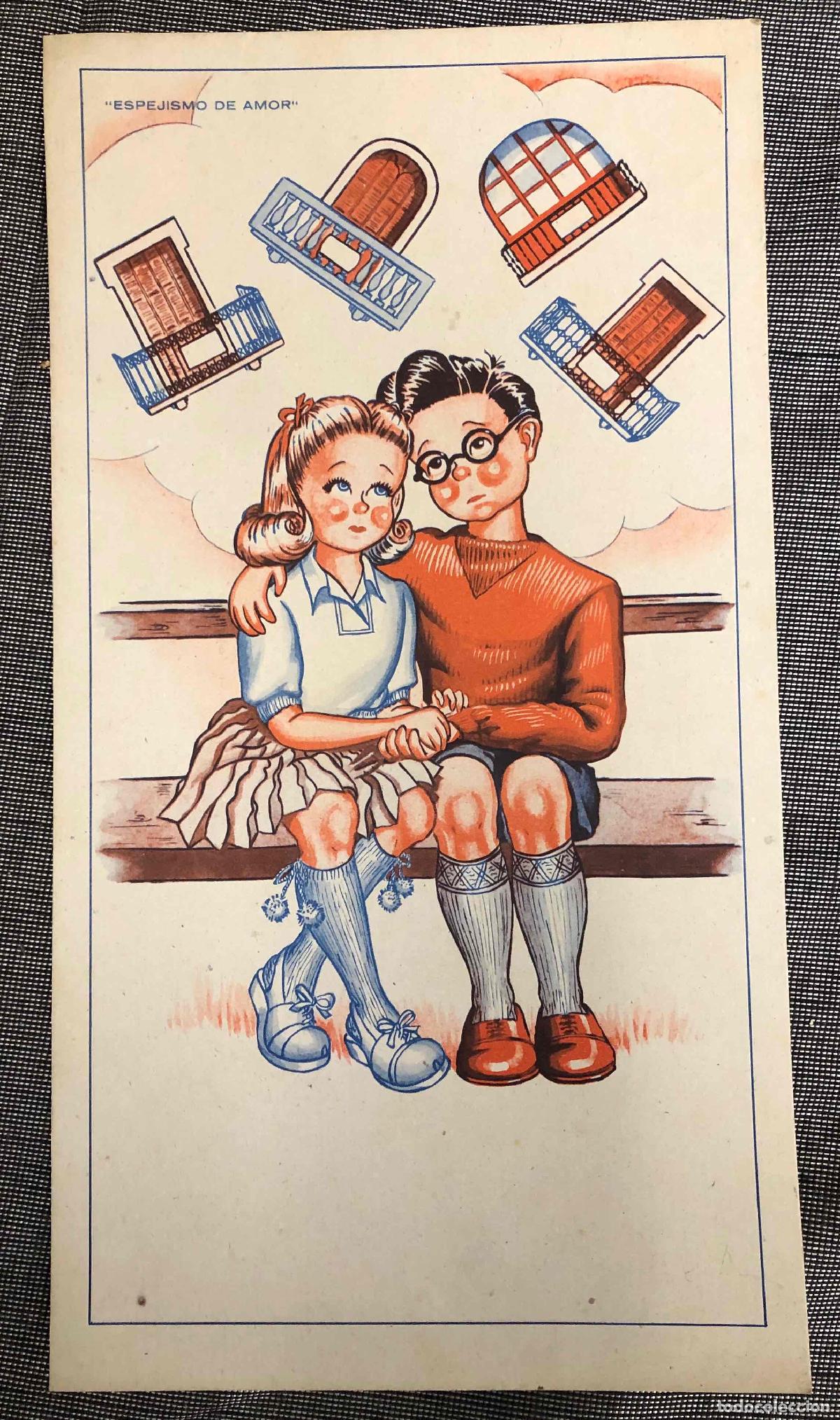 Arte: LITOGRAFIA ESCENA INFANTIL HUMORISTICA ESPEJISMO DE AMOR. C.1940