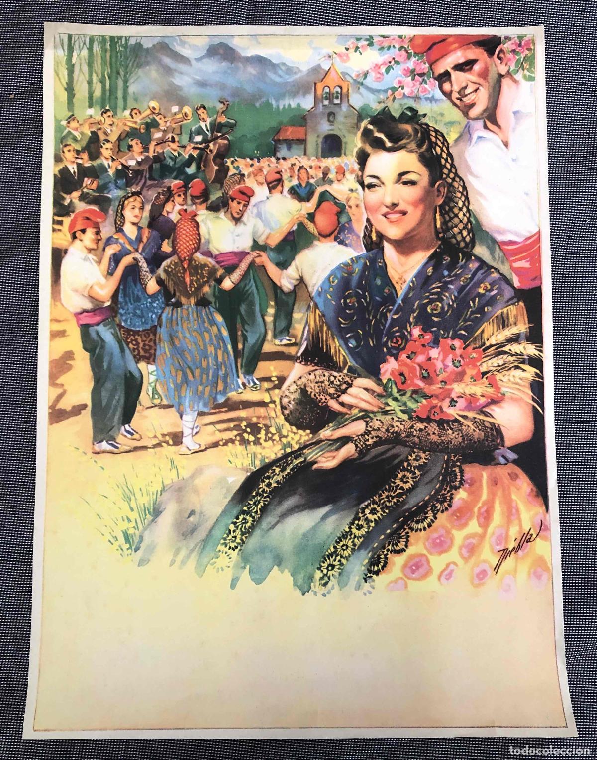 Arte: LITOGRAFIA CON ESCENA DE ROMERIA CATALANA. FIRMADO NIEBLA. C.1940