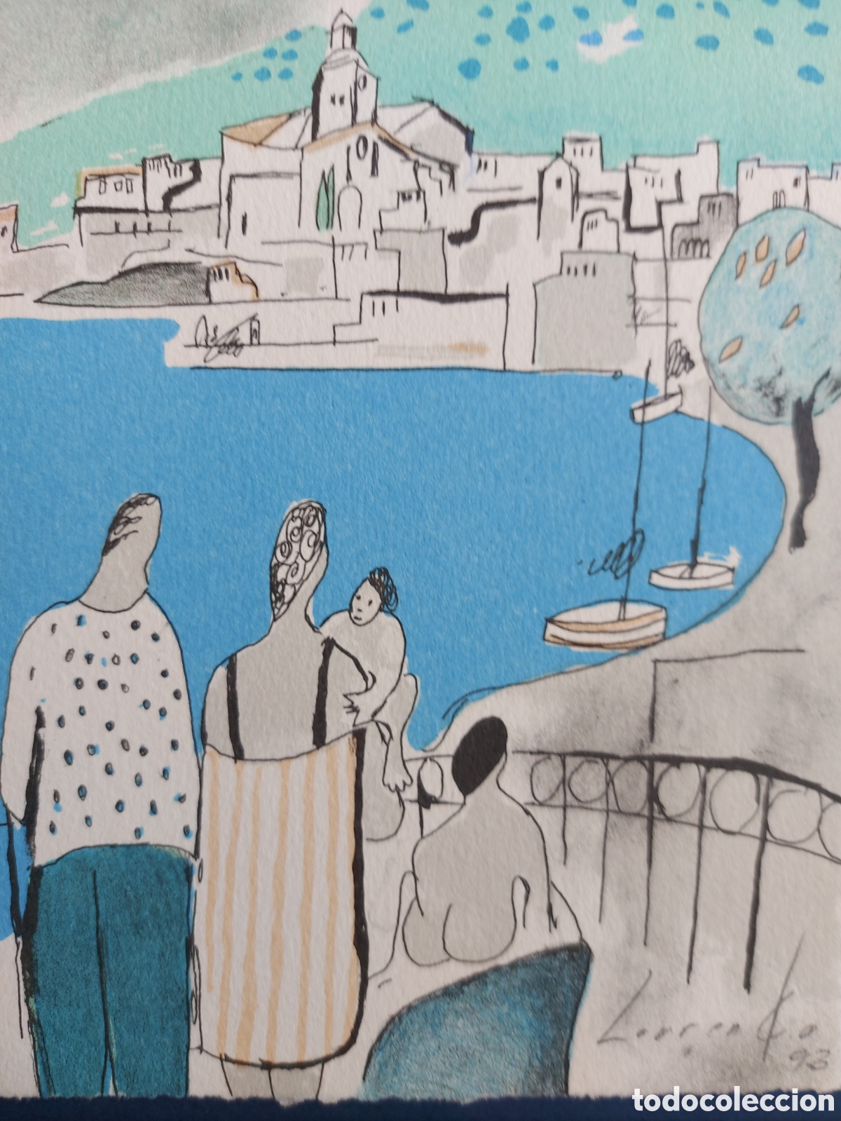 Arte: DIDIER LOUREN&Ccedil;O &rdquo;LA FAMILIA Y PUEBLO DE LA COSTA BRAVA&rdquo; LITOGRAFIA 1993