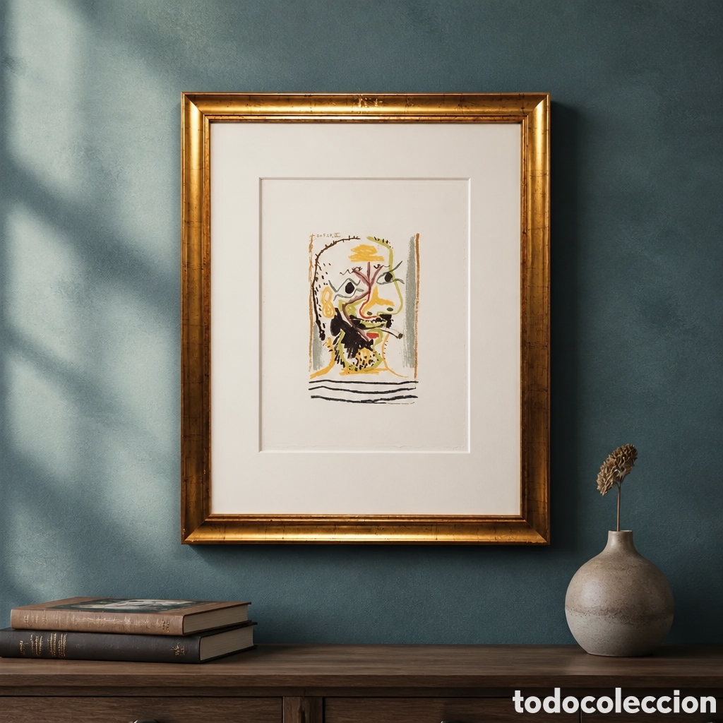 Arte: PABLO PICASSO. LITOGRAFIA. EL GUSTO POR LA FELICIDAD. FECHADA EL 20.5.64 ll . 25 &times; 33 cm