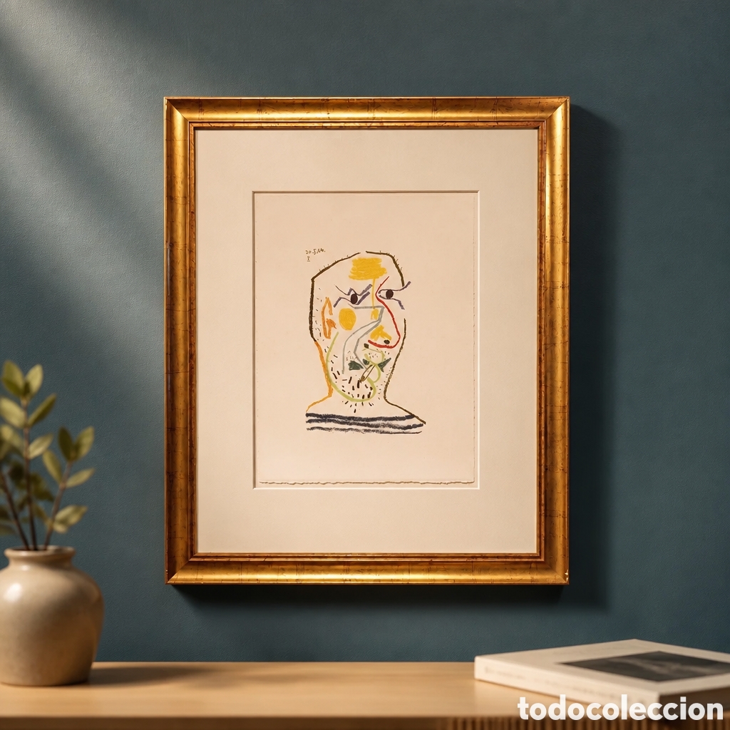 Arte: PABLO PICASSO. LITOGRAFIA. EL GUSTO POR LA FELICIDAD. FECHADA EL 20.5.64 l . 25 &times; 33 cm