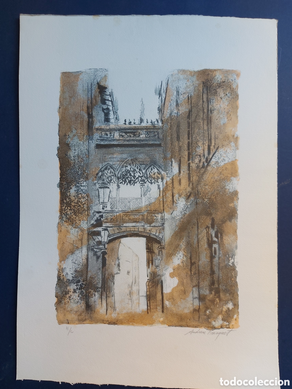Arte: ANDREU FRESQUET &rdquo;BARRIO GOTICO DE BARCELONA&rdquo; LITOGRAFIA