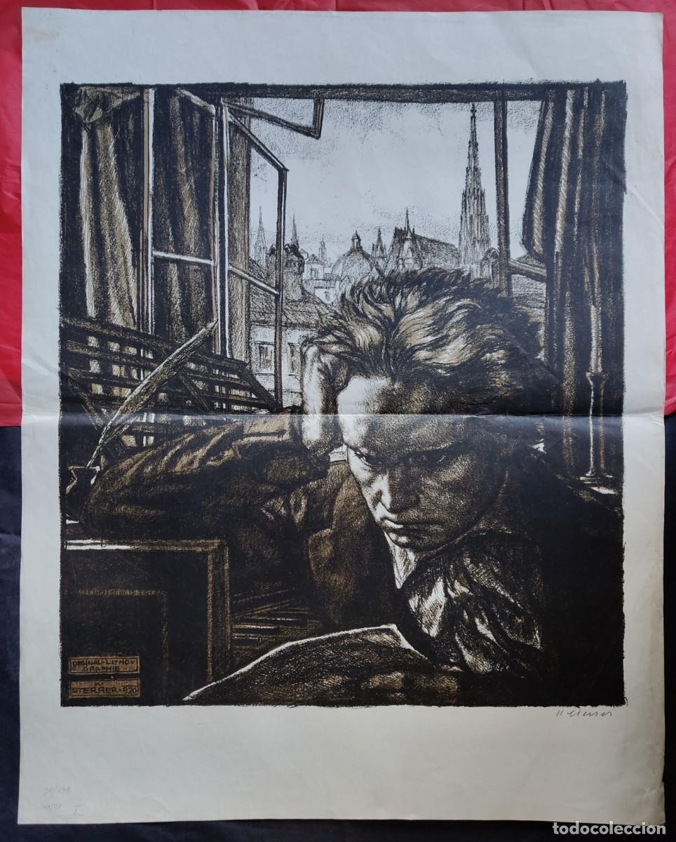 Arte: Karl Sterrer (1885-1972) - Beethoven im Pasqualati-Haus, litograf&iacute;a firmada a mano, 1920