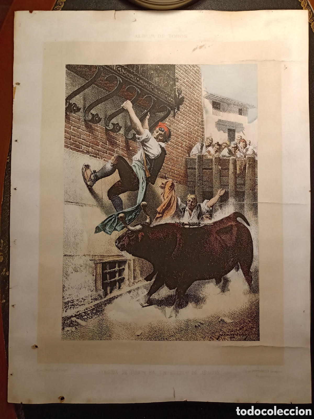 Arte: /Marcelino de Unceta/ Litograf&iacute;a taurina 1884 Corrida Arag&oacute;n Album de toros s. XIX