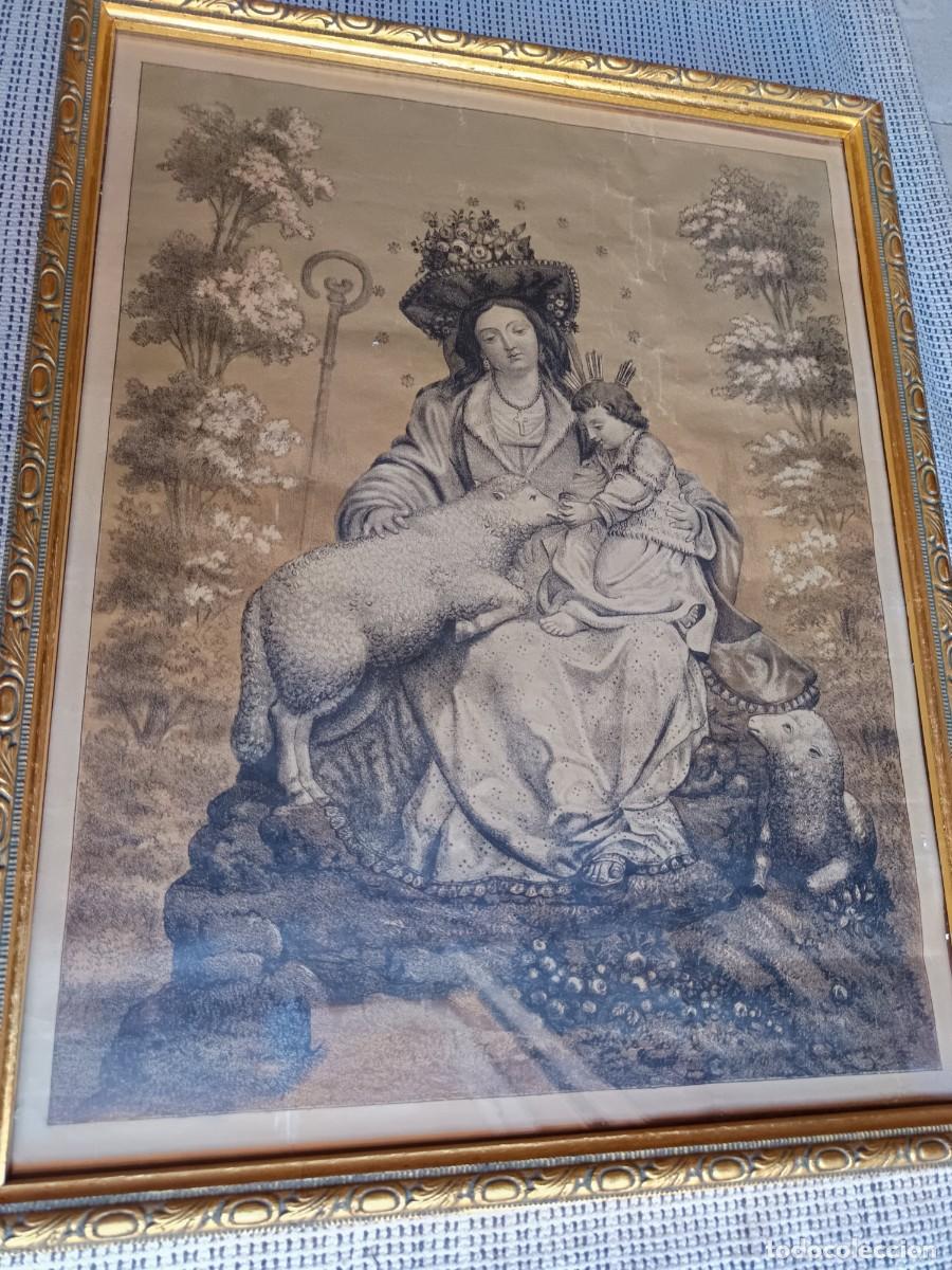 Arte: Antigua litografía Virgen María principios de siglo XX.