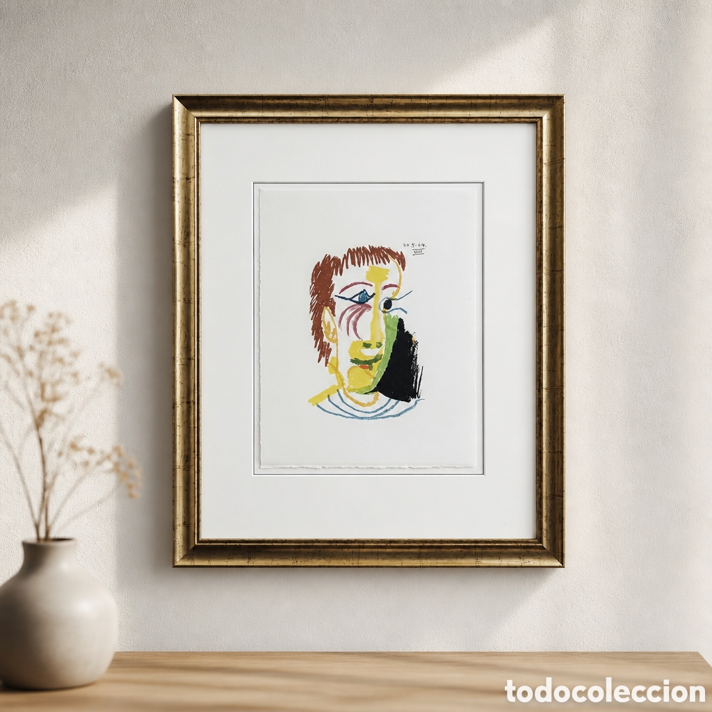 Arte: PABLO PICASSO. LITOGRAFIA. EL GUSTO POR LA FELICIDAD. FECHADA EL 20.5.64 Vlll . 25 &times; 33 cm
