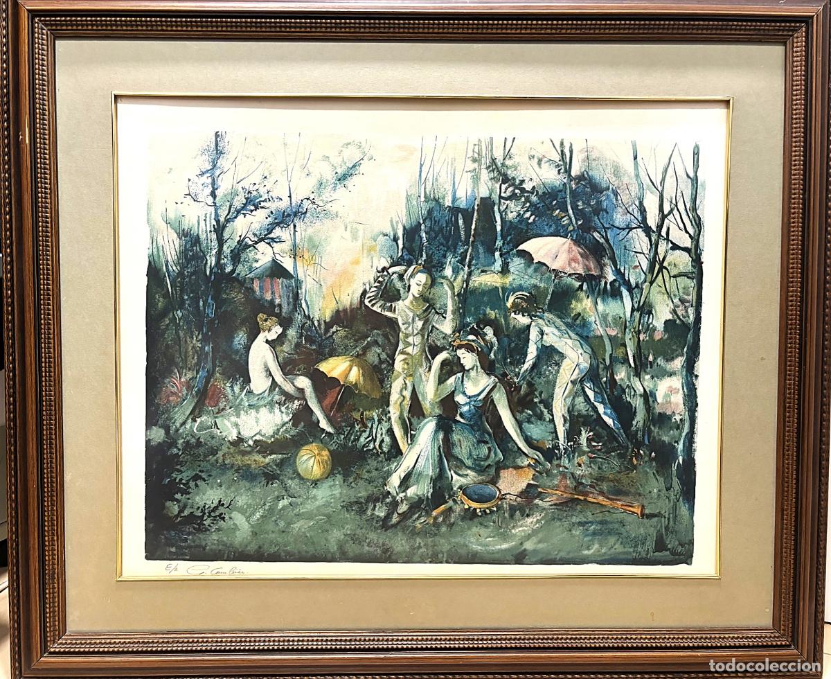 Arte: Litografia firmada GUY CAMBIER Escena de jard&iacute;n