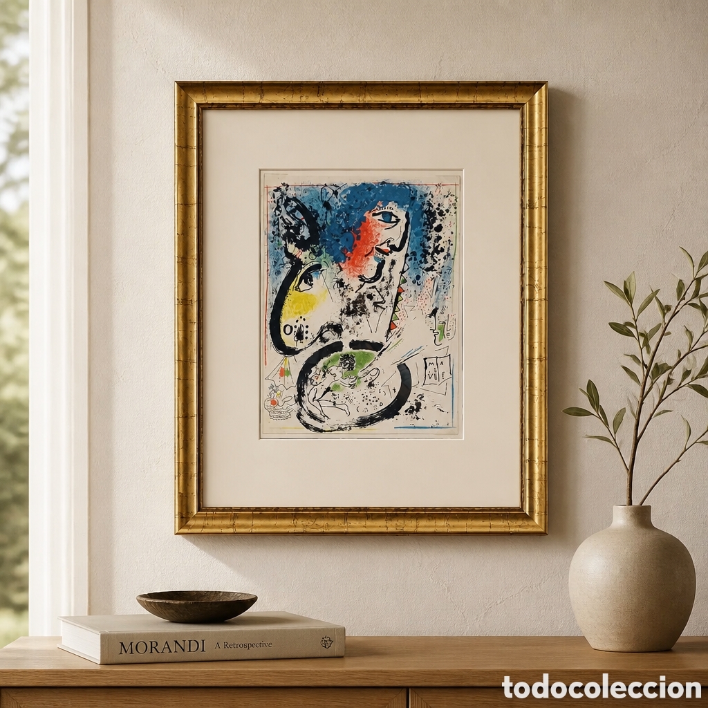 Arte: MARC CHAGALL . LITOGRAFIA . A&Ntilde;O 1960. MEDIDAS OBRA 32&times;24 cm . CON MARCO 55&times;45 cm