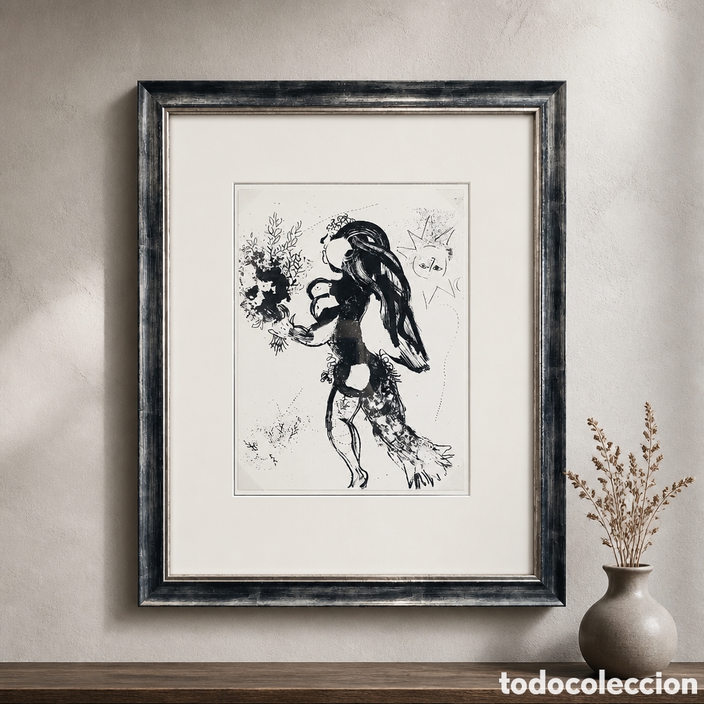 Arte: MARC CHAGALL . LITOGRAFIA . A&Ntilde;O 1960. MEDIDAS OBRA 32&times;24 cm . CON MARCO 55&times;45 cm
