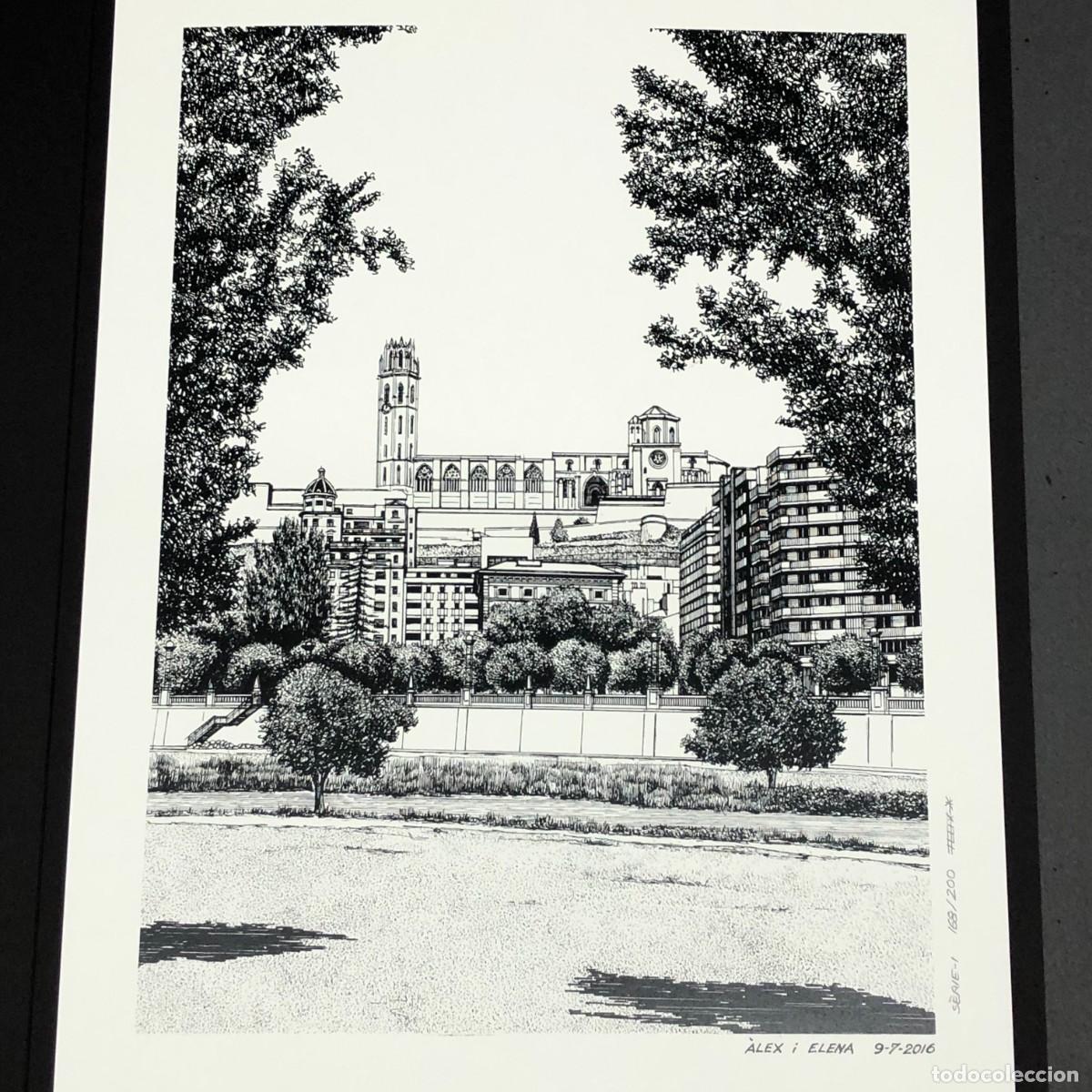 Arte: LITOGRAFIA - VISTA DE LA CIUDAD DE LLEIDA (L&Eacute;RIDA) - ESCAIRE I CARTAB&Oacute; - NUMERADA - FELIX - RARA / 8