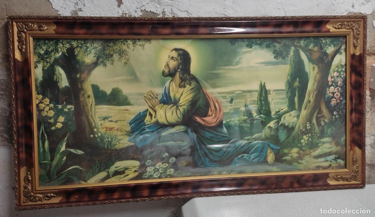 Arte: antigua litografia enmarcada de Jesus orando en el Huerto