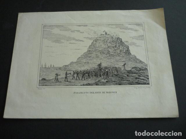 Kunst: BARCELONA JURAMENTO DELANTE DE MONTJUICH LITOGRAFIA SIGLO XIX PEREZ Y DONON 18 X 25 CM