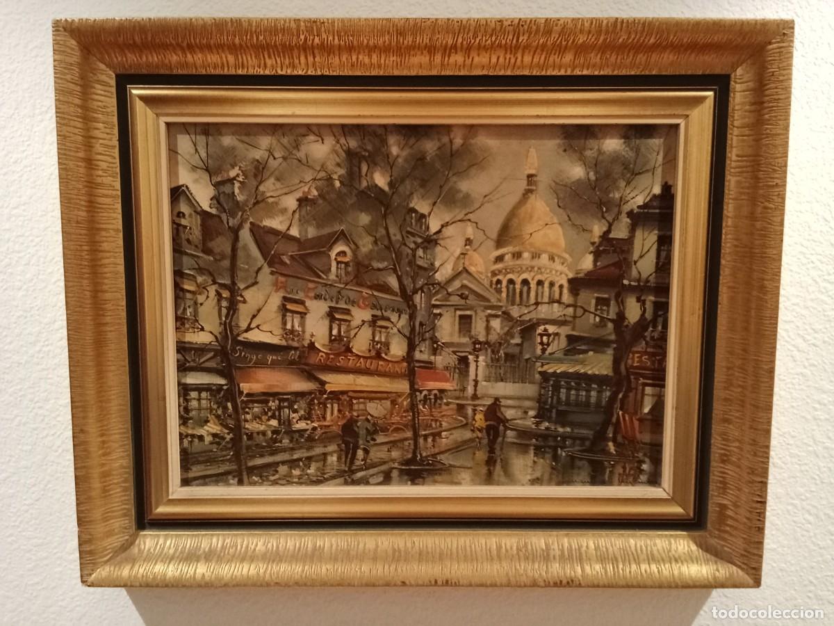 Arte: LITOGRAF&Iacute;A SOBRE TABLA Y MARCO, MAURICE LEGENDRE, VISTA DE MONTMARTRE, 36X27 CENTS. TABLA Y 46.5X37,