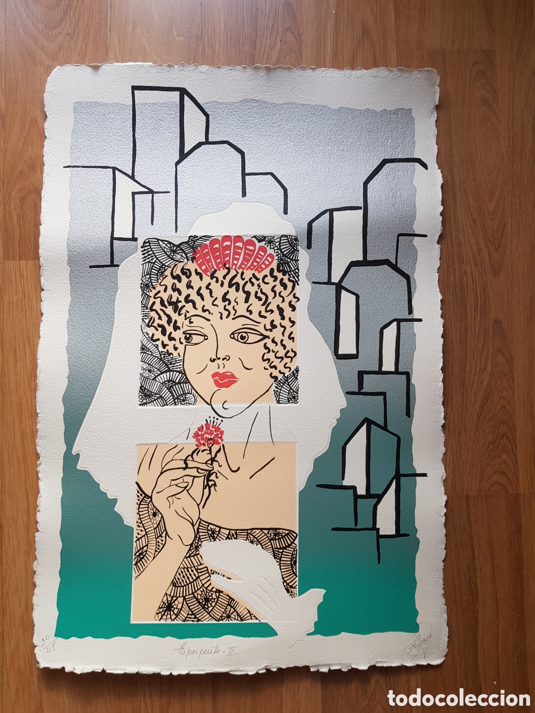 Arte: Litografia numerada rosa Yag&uuml;e