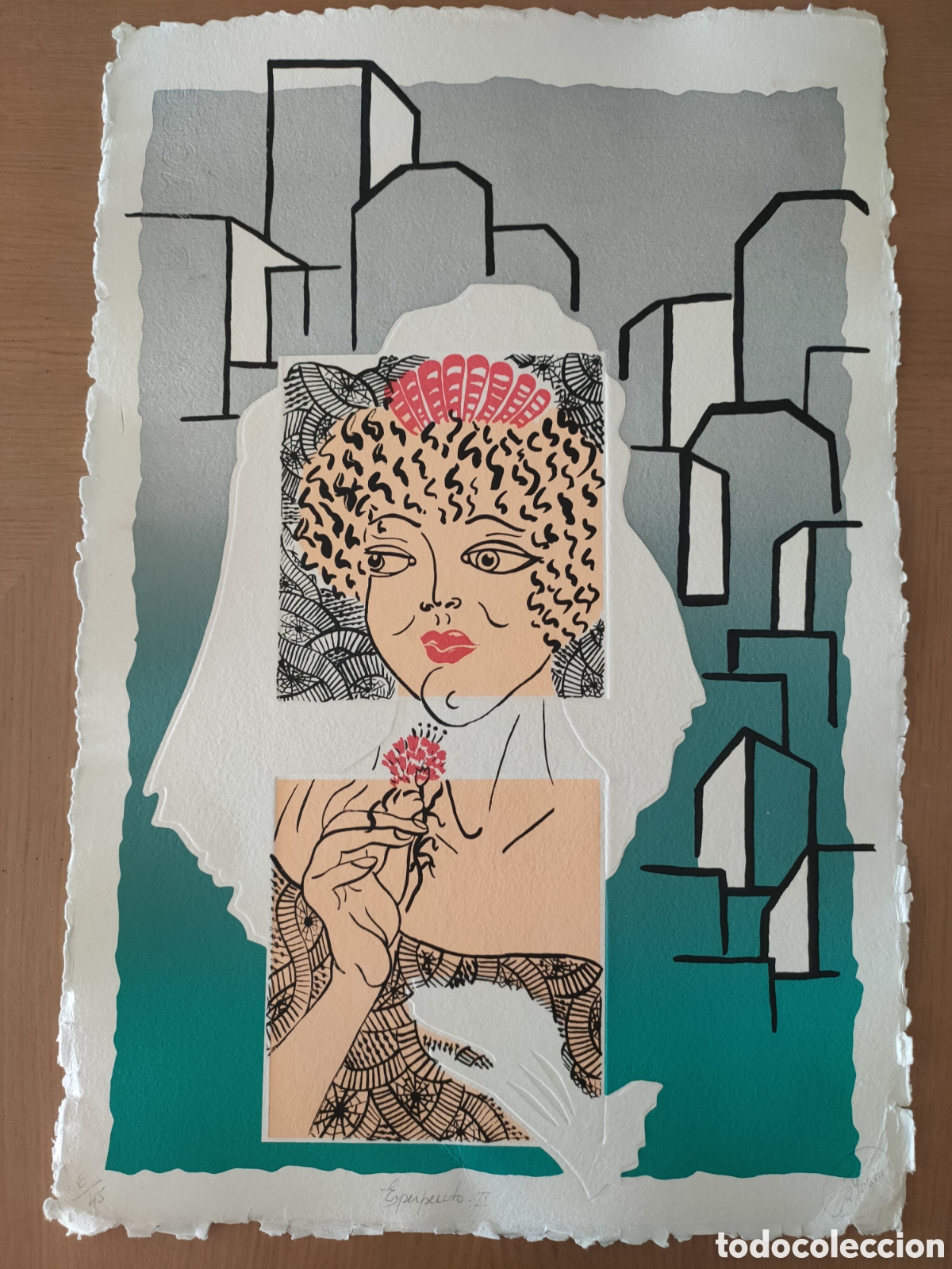 Arte: Rosa Yag&uuml;e litograf&iacute;a y gofrado firmada y numerada