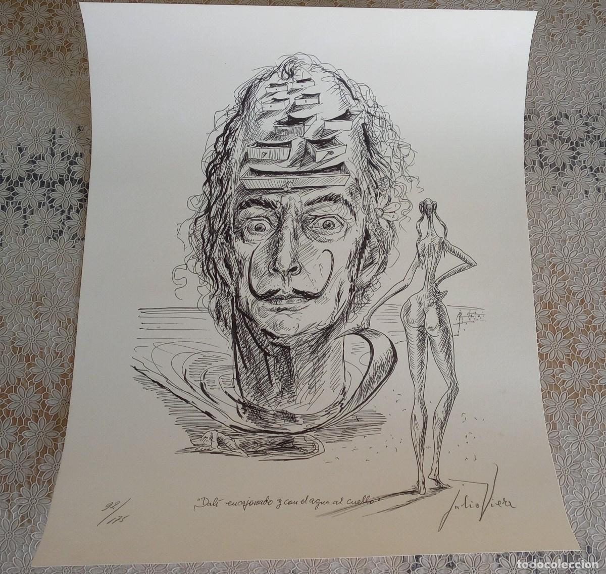 Arte: Litograf&iacute;a dibujo firmada edici&oacute;n limitada por pintor Julio Viera homenaje a su amigo Salvador Dal&iacute;