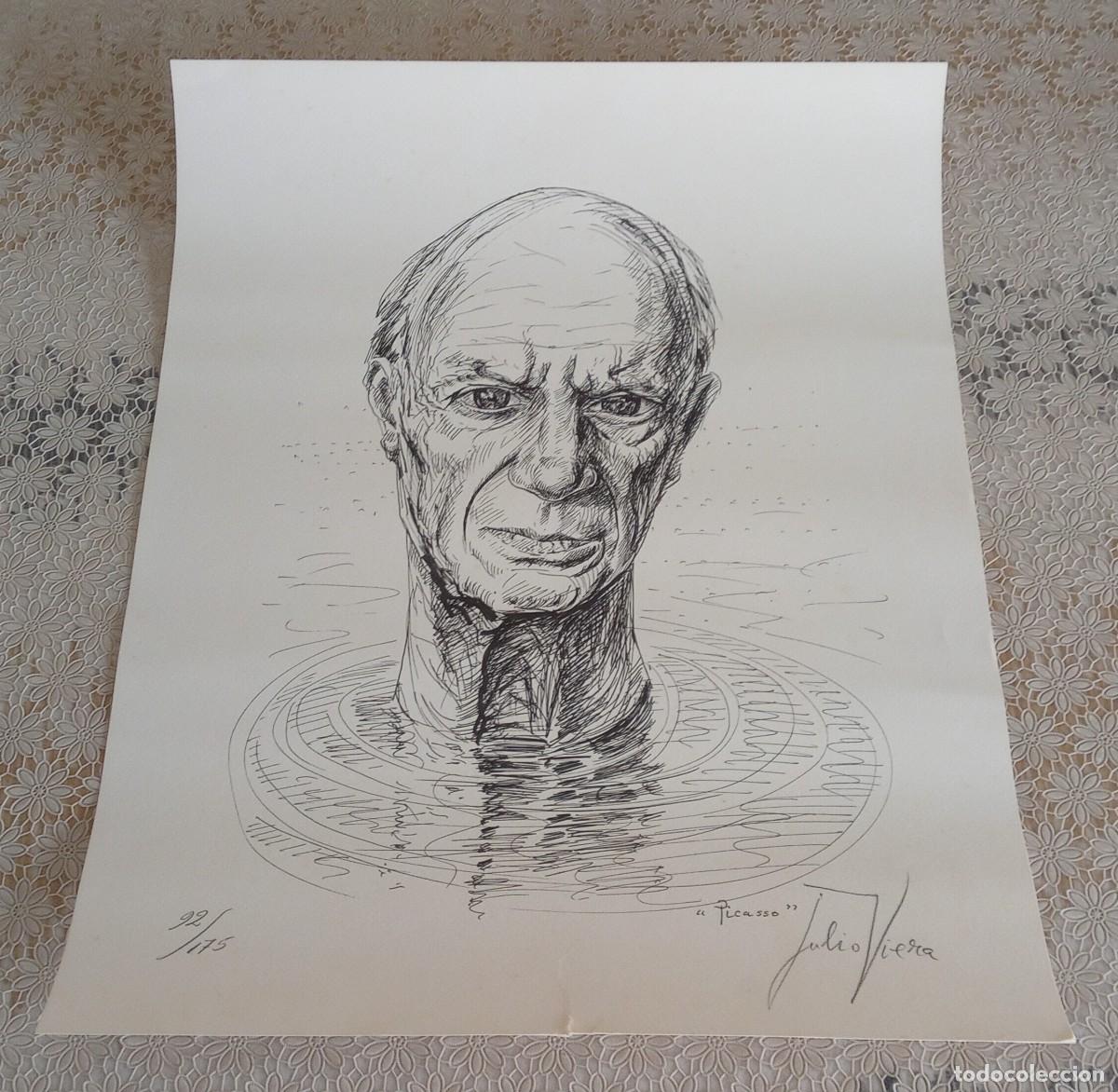 Arte: Litograf&iacute;a dibujo firmado edici&oacute;n limitada por pintor Julio Viera homenaje a su amigo Pablo Picasso