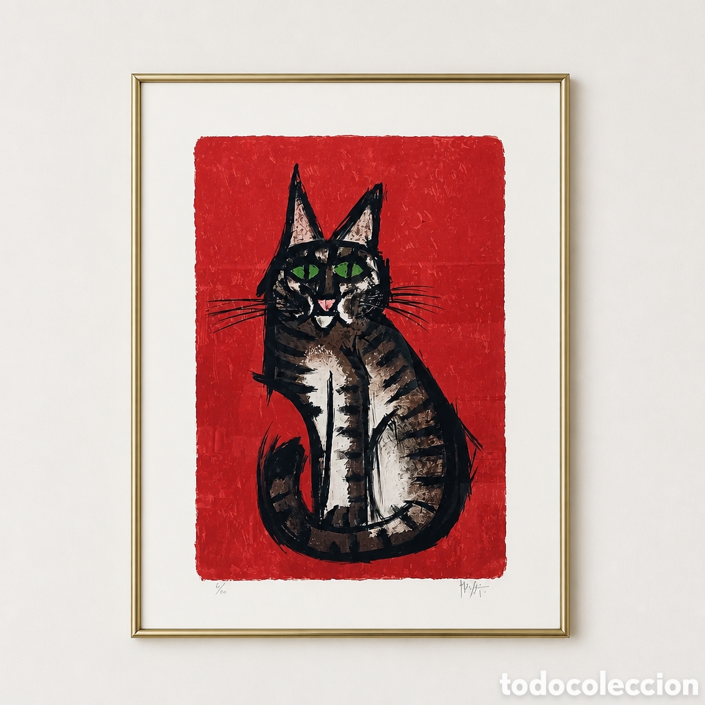 Arte: CELESTINO PIATTI.1922-2007 SUIZA.LITOGRAFIA A COLOR.GATO CON OJOS VERDES.FIRMADA Y NUMERADA 61/150.