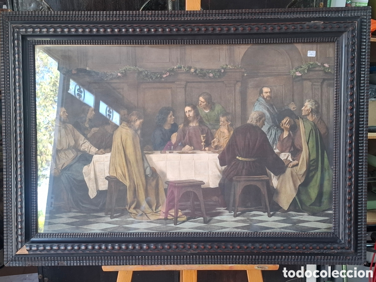 Arte: LITOGRAFIA ULTIMA CENA. GRANDES DIMENSIONES. CON FALTAS EN EL MARCO 105X74 medida total marco.