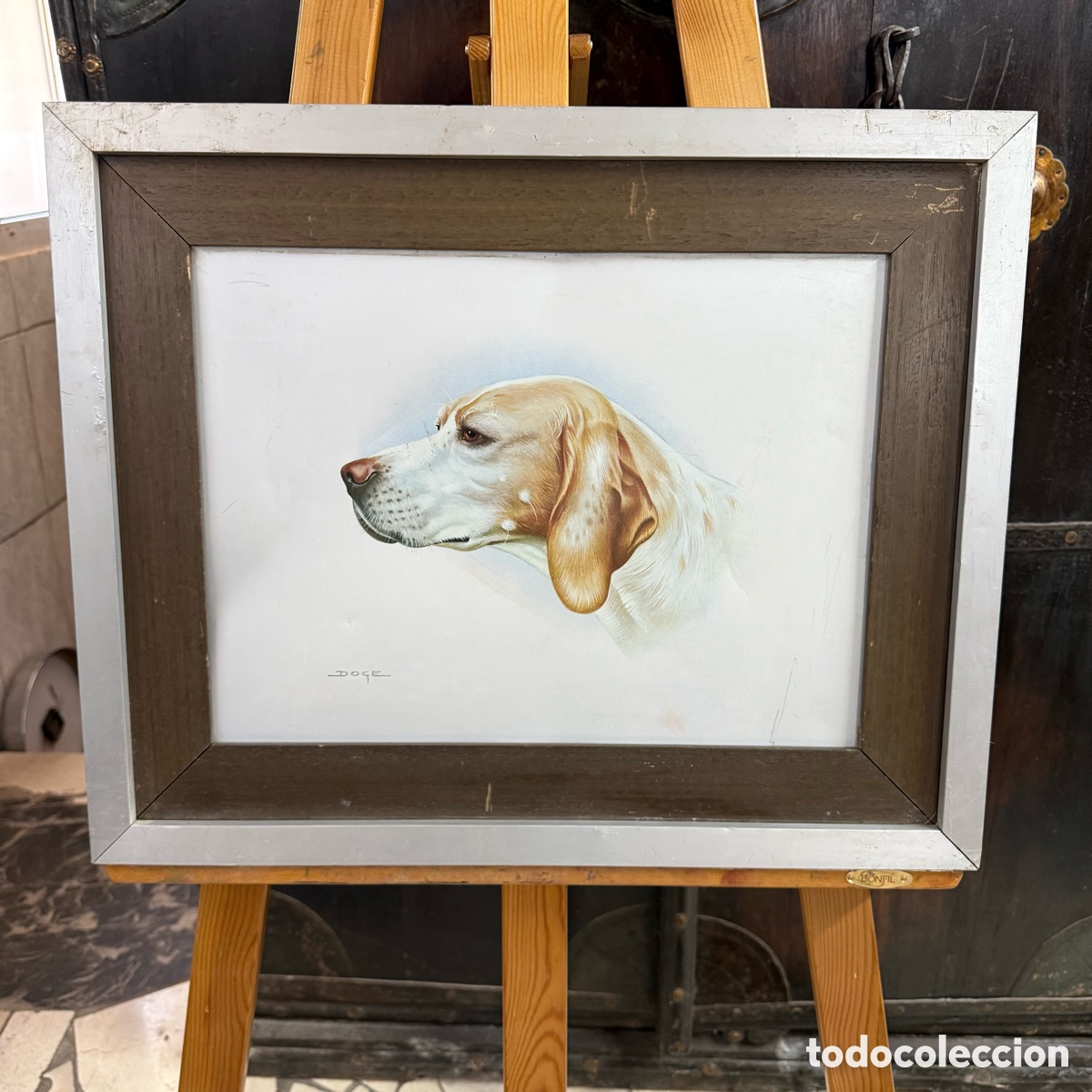 Arte: LITOGRAF&Iacute;A SETTER O PERRO DE CAZA EN ALUMINIO. 53x43