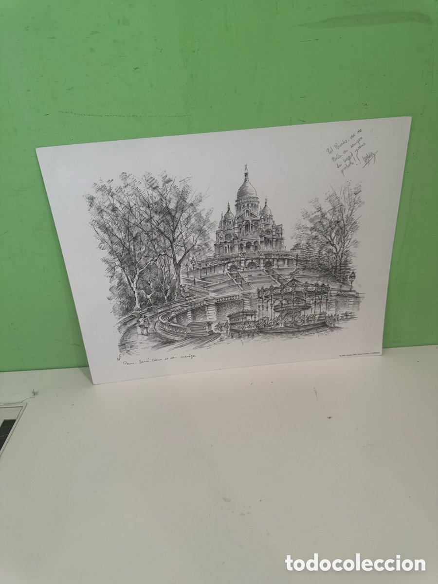 Arte: Litograf&iacute;a de Par&iacute;s &ndash; Sacr&eacute;-C&oelig;ur et son man&egrave;ge, firmada y dedicada a Carles Prun&eacute;s (1989)