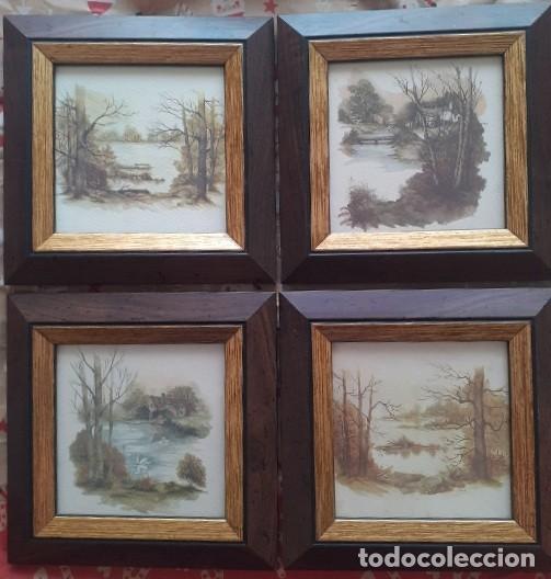 Arte: Serie 4 Litograf&iacute;a bosque pintor Frank Massa marco madera oro viejo decoraci&oacute;n pared oto&ntilde;o OFERTA