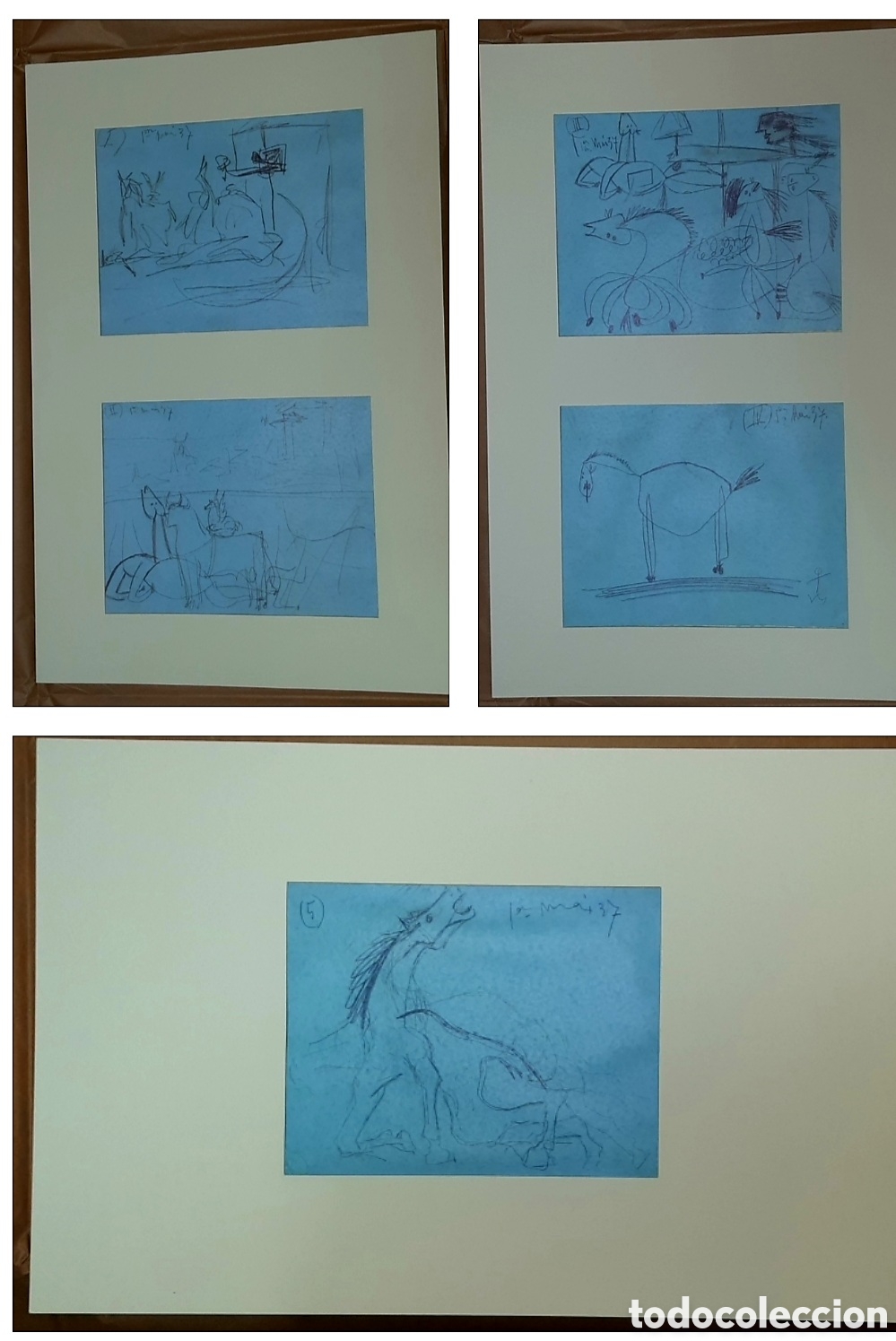 Arte: Lote de 5 laminas originales en facsimil del boceto preparatorio del Guernica de Pablo Picasso