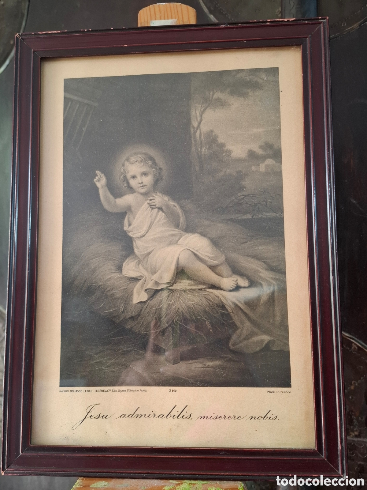 Arte: ANTIGUA LITOGRAFIA NI&Ntilde;O JESUS. Jesu admirabilis miserere novis. Medida Total 30x21 con marco