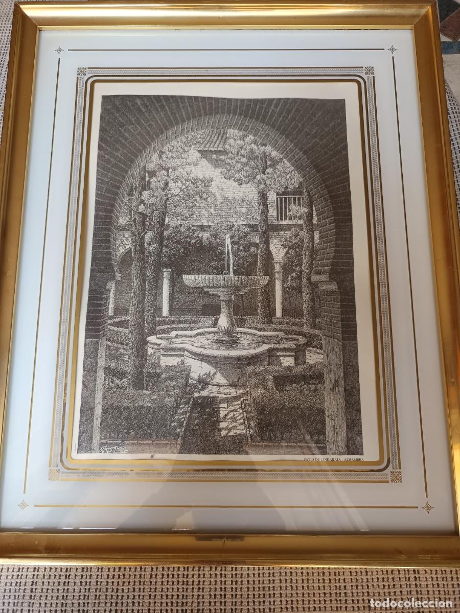 Arte: Litografia Alhambra, patio de Lindarja. Juan Luis. Granada