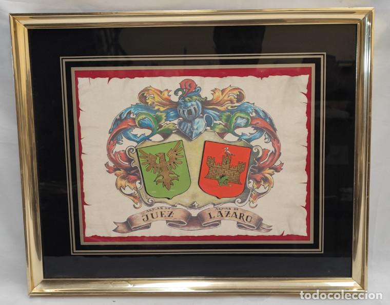 Arte: LITOGRAFIA, ESCUDO DE ARMAS DE JUEZ Y LAZARO HERALDICA ALVE MADRID, 53 X 44 CM