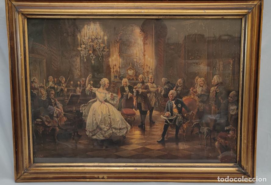 Arte: LITOGRAFIA ANTIGUA ENMARCADA, CONCIERTO DE FLAUTA GEORG SCHOBEL, VIUDA DE FRANCO DESENGA&Ntilde;O 18 MADRID