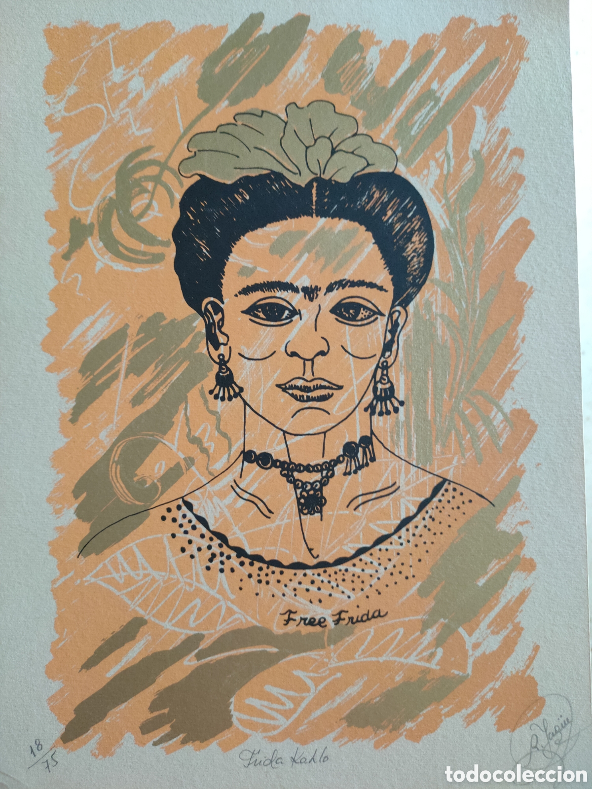 Arte: Rosa Yag&uuml;e Frida Kahlo litograf&iacute;a original firmada y numerada