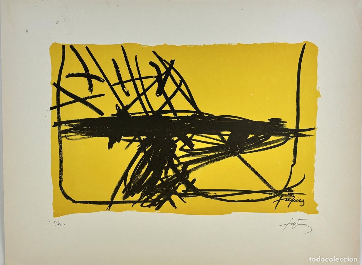 Arte: ANTONI TAPIES - FR&Eacute;GOLI, L EN NEGRE I GROC - LITOGRAFIA A LAPIZ - SALA GASPAR - A&Ntilde;O 1969