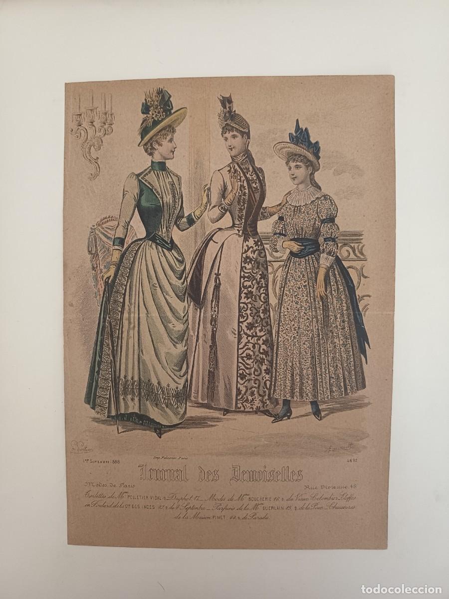 Arte: Lote de 12 litograf&iacute;as coloreadas de moda francesa finales siglo XIX