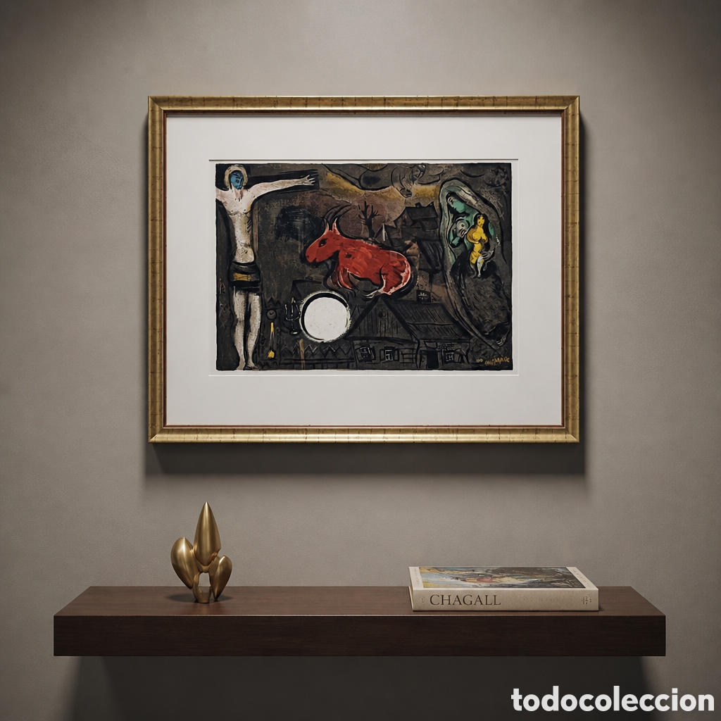 Arte: MARC CHAGALL . LITOGRAFIA.LA CRUCIFIXI&Oacute;N MISTICA.MEDIDAS OBRA 52&times;36 cm . CON MARCO 75&times;60 cm