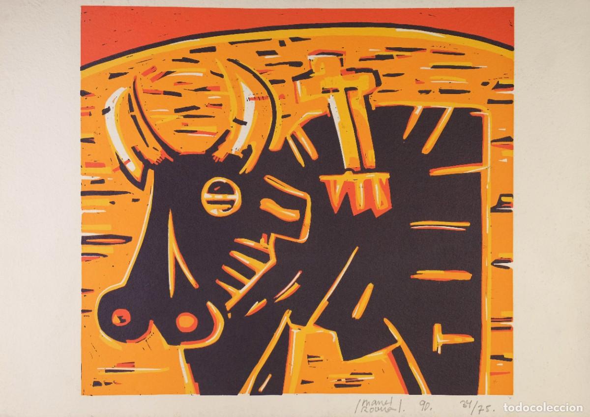 Arte: Litograf&iacute;a 34/75 Toro firmada a l&aacute;piz Manel Rovira 90