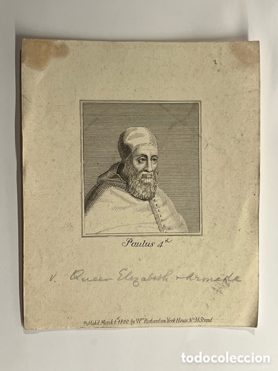 Arte: GRABADO LITOGR&Aacute;FICO.. Giovanni Pietro Carafa Paulus 4th., W. Richardson en la direcci&oacute;n York
