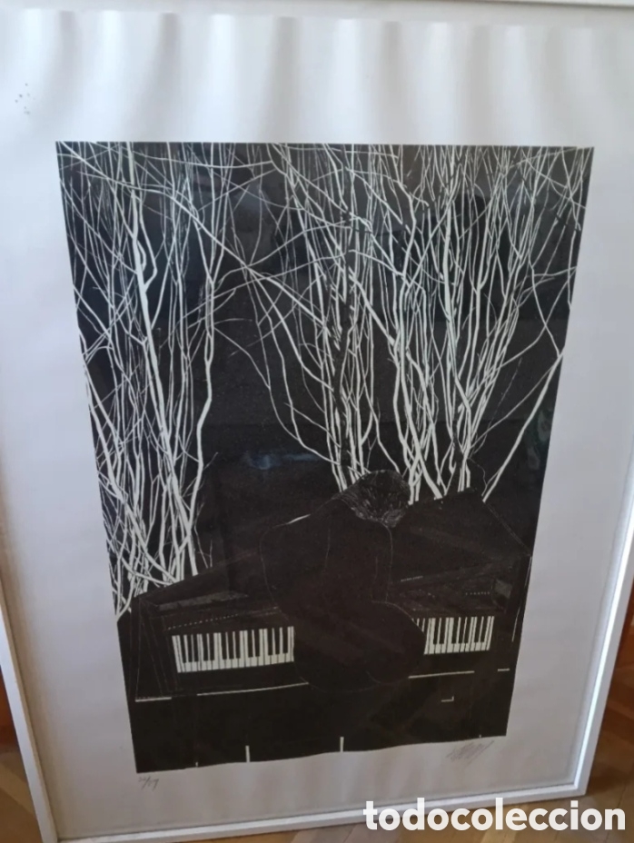 Arte: Litograf&iacute;a mujer piano