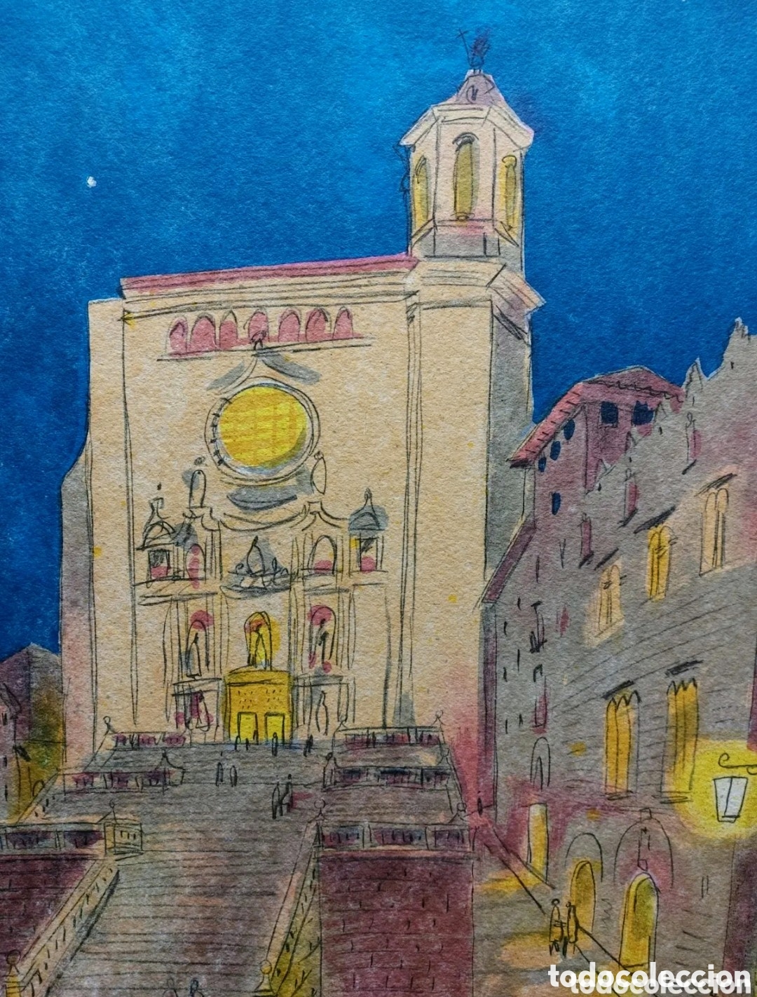 Arte: JOSEP MOSCARDO LITOGRAFIA ORIGINAL 75X52 N. 144 LIMITAT A 15O CATEDRAL DE GIRONA FIRMADA