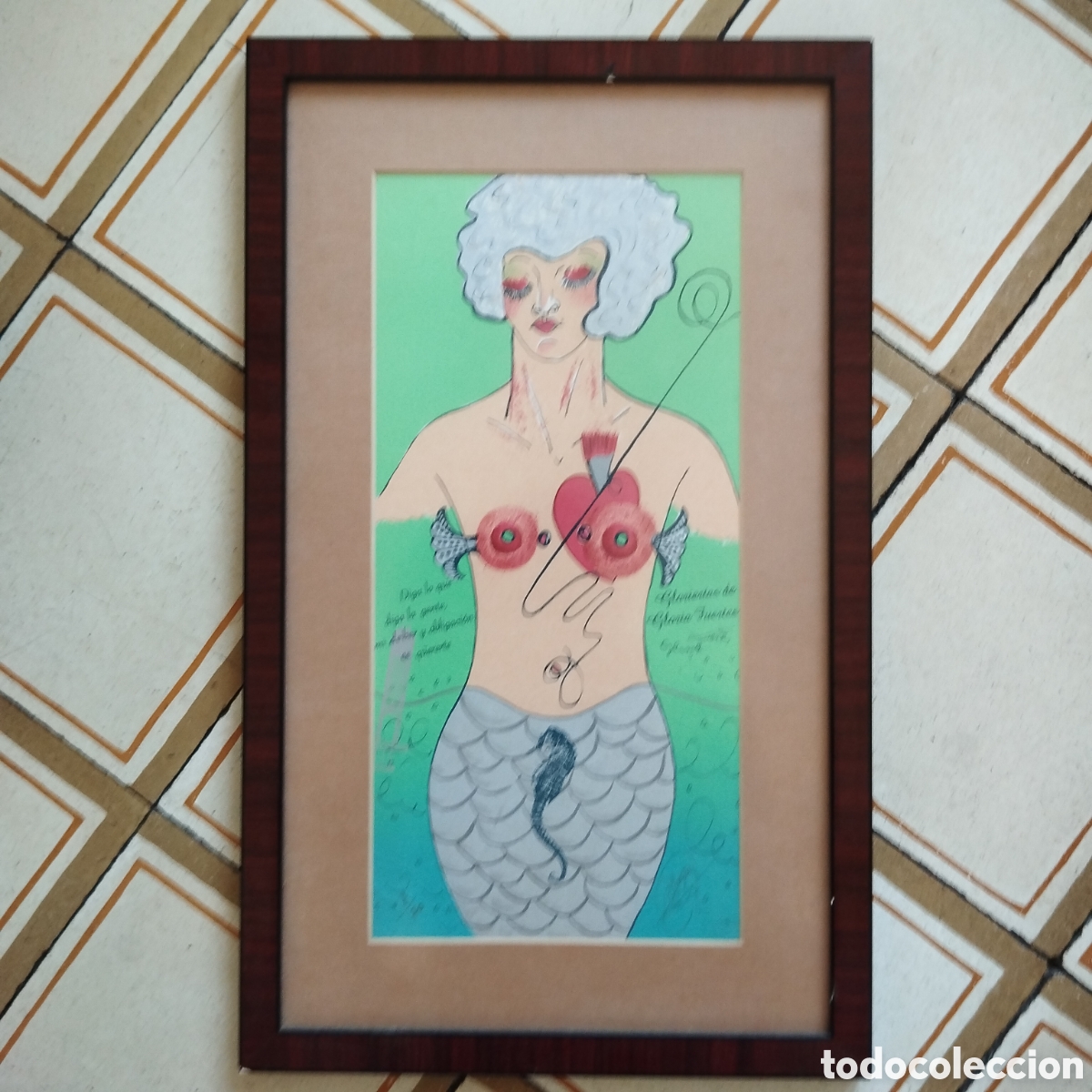 Arte: LITOGRAFIA GLORIA FUERTES ROSA YAG&Uuml;E 7/70 FIRMADA POR AMBAS GLORIERIAS