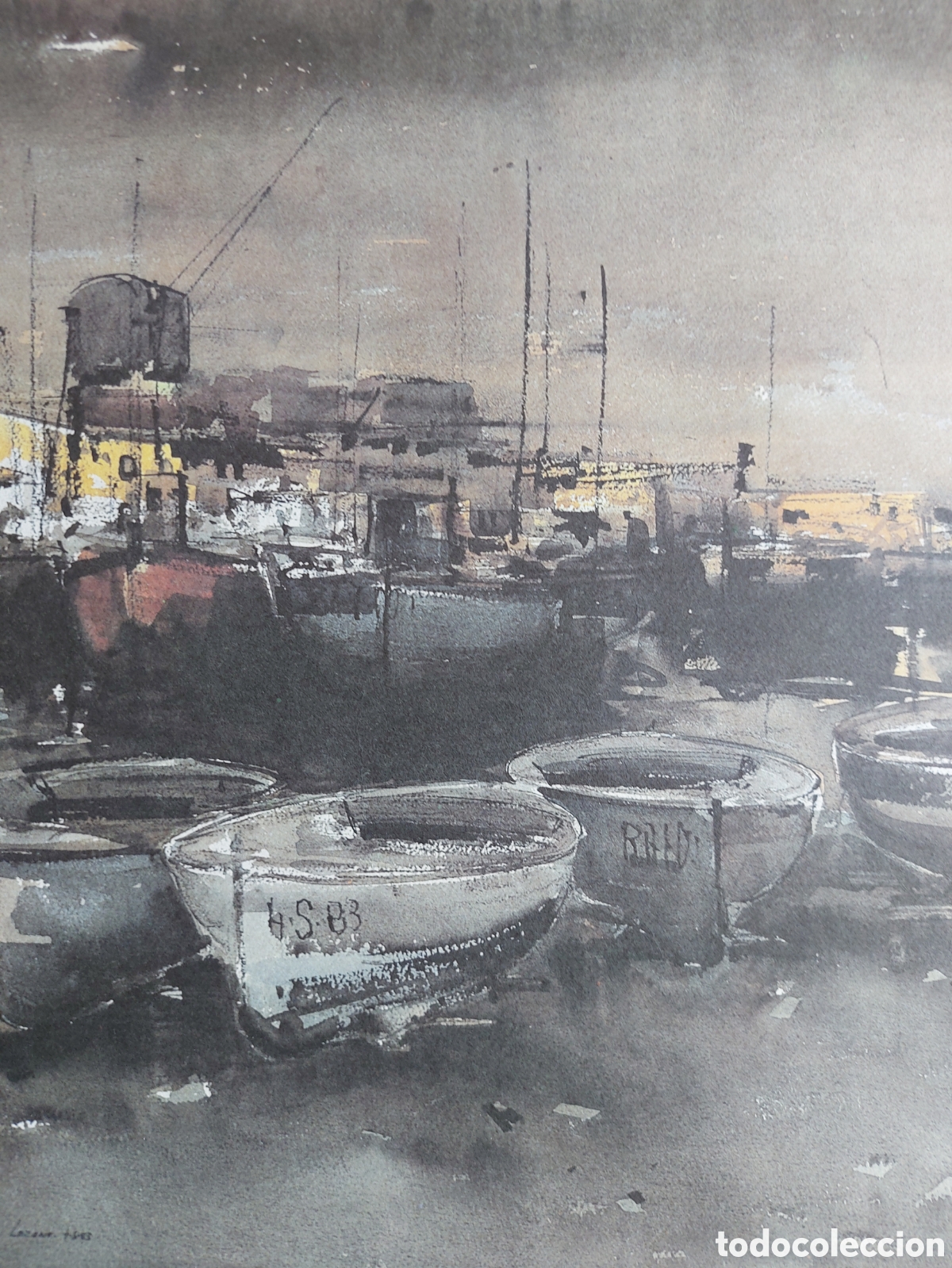 Arte: MARTINEZ LOZANO &rdquo;LAS BARCAS DE PESCADORES&rdquo; LITOGRAFIA 1983