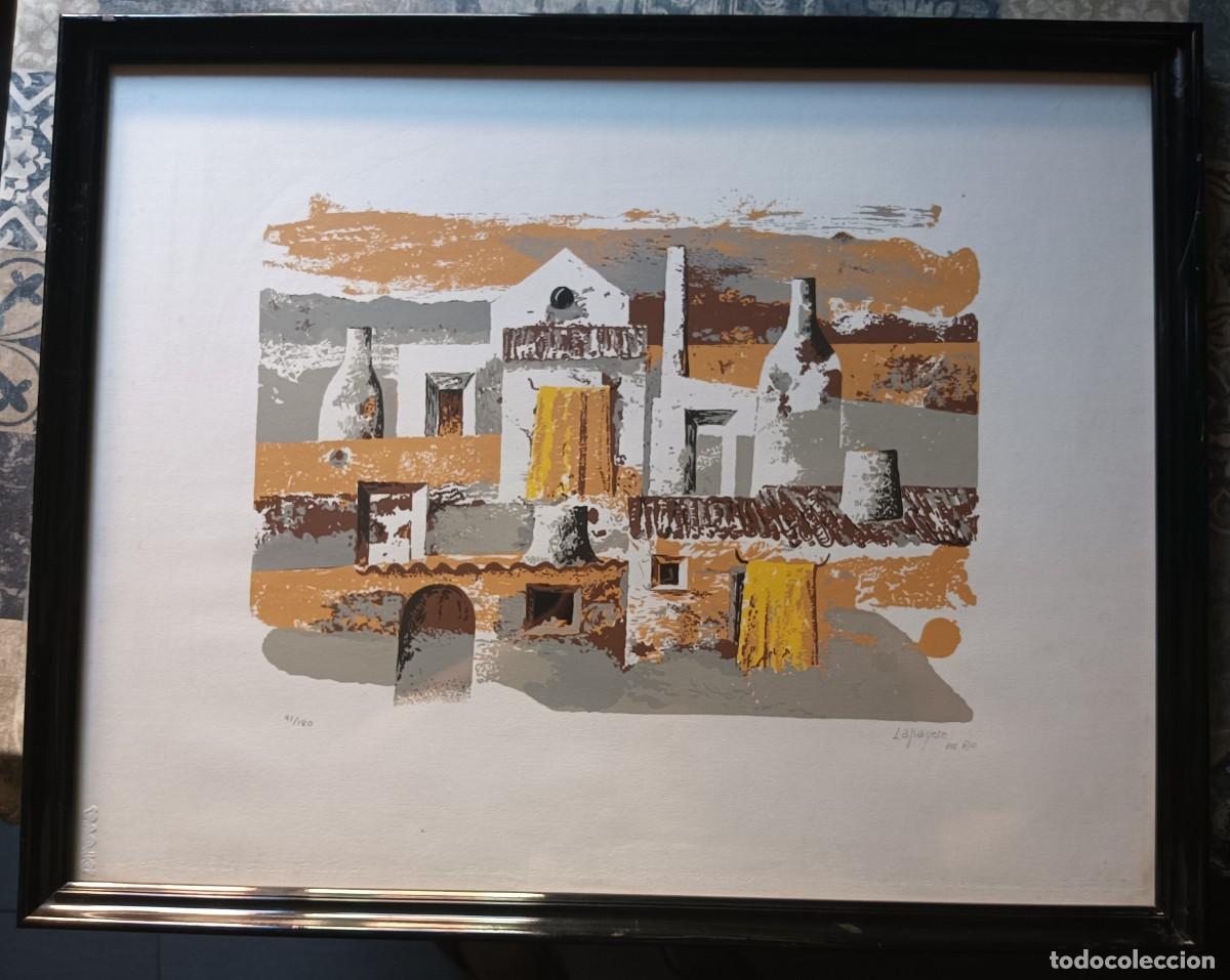 Art: Ram&oacute;n LAPAYESE (Madrid 1928-1994) Pueblo litograf&iacute;a 29x40 enmarcada 50x63cms, Firma l&aacute;piz y num