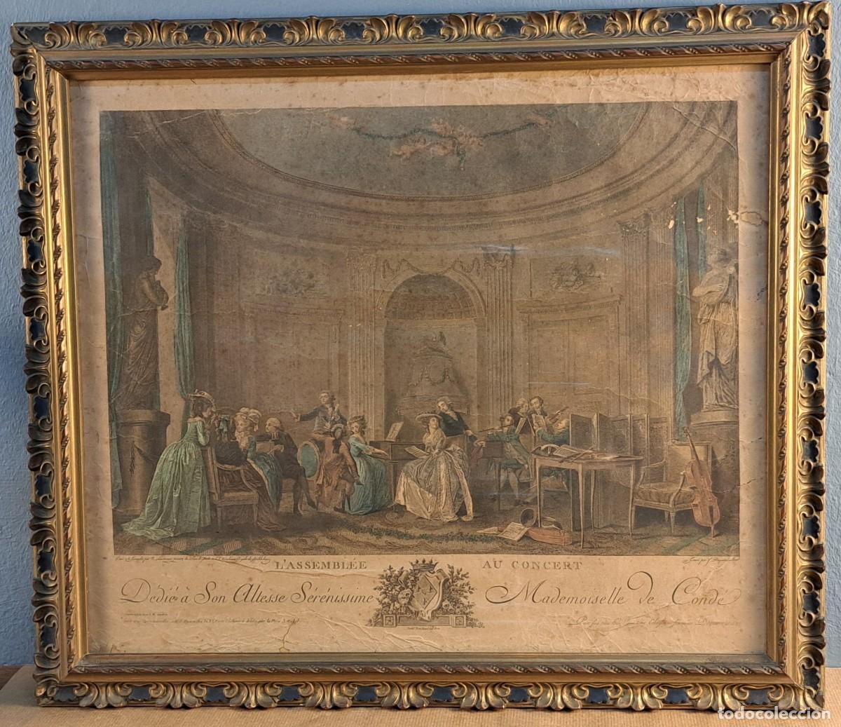 Arte: L&rsquo;Assembl&eacute;e au Concert &ndash; litograf&iacute;a francesa del siglo XIX, dedicado a Mlle de Cond&eacute;