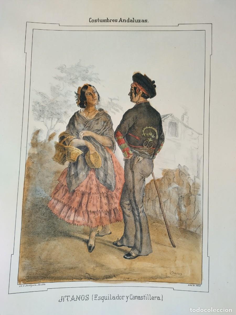 Arte: &rdquo;Jitanos&rdquo; A. Chaman Costumbres Andaluzas 1852 Litografia Santigosa Sevilla Esquilador y Canastillera