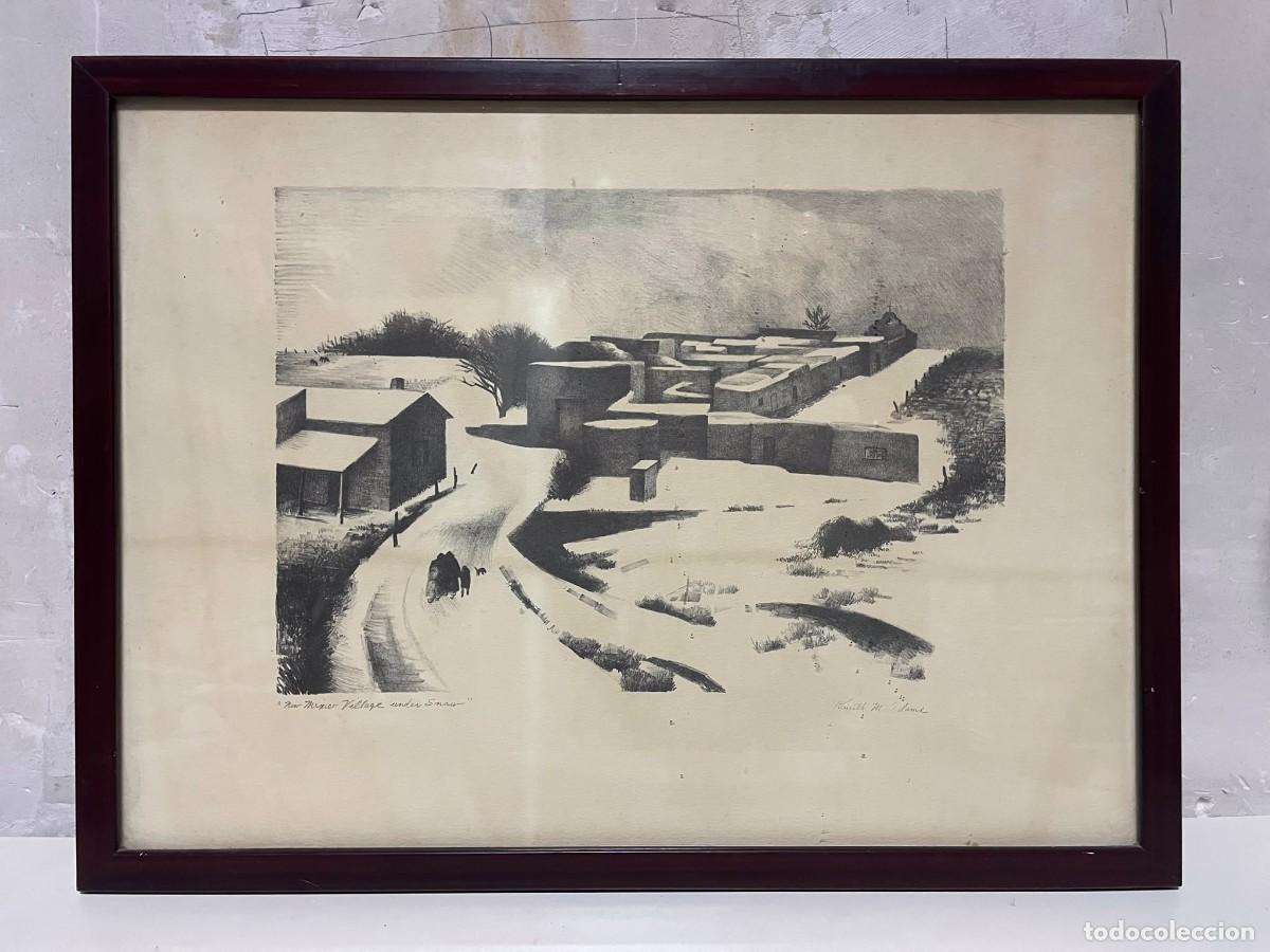 Arte: Litograf&iacute;a Kenneth M. Adams &rdquo;New Mexico village under the snow&rdquo; 1950