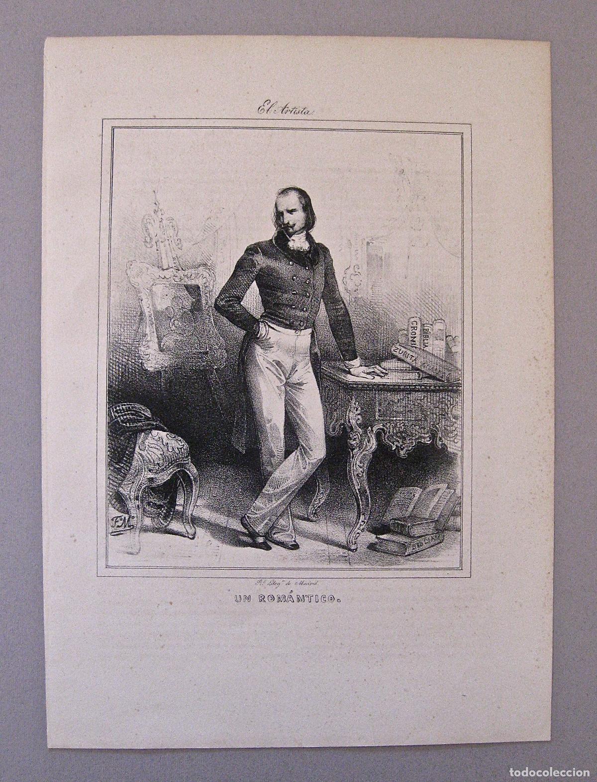 Arte: FEDERICO MADRAZO * UN ROMANTICO * LITOGRAFIA * 1826